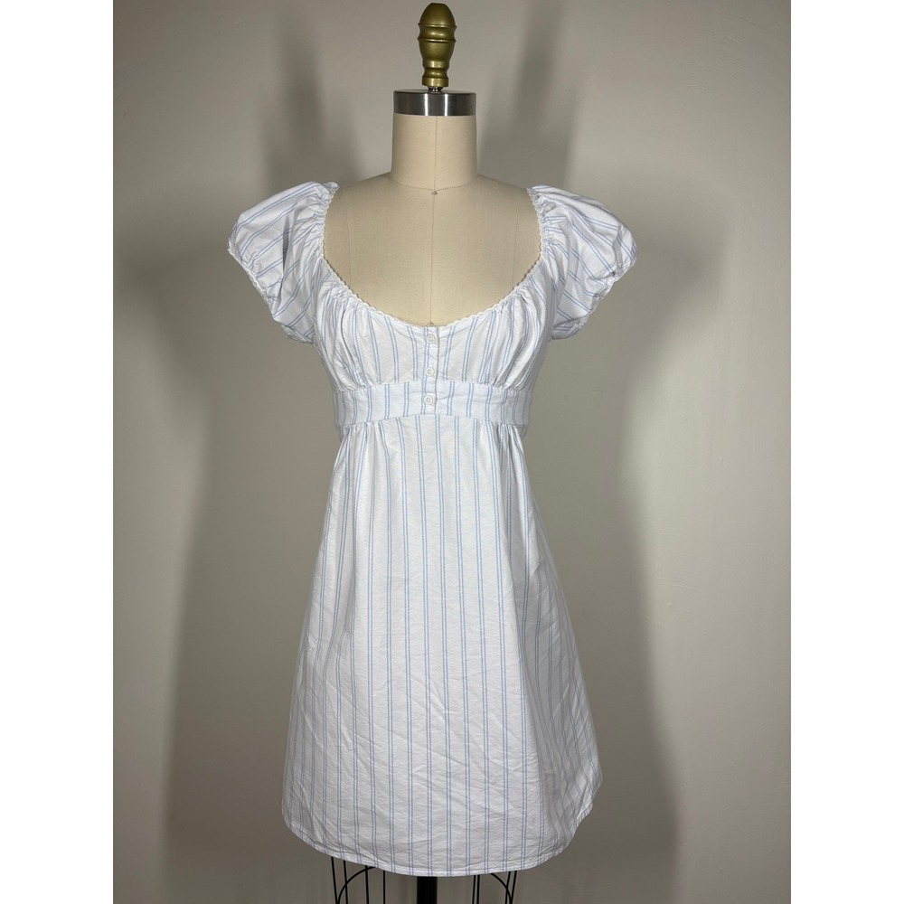 Brandy Melville Womens Mini Dress OS Blue White Striped Coquette Cottagecore